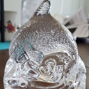 PartyLite Diving Dolphin Wave Clear Glass Tealight Candle Holder